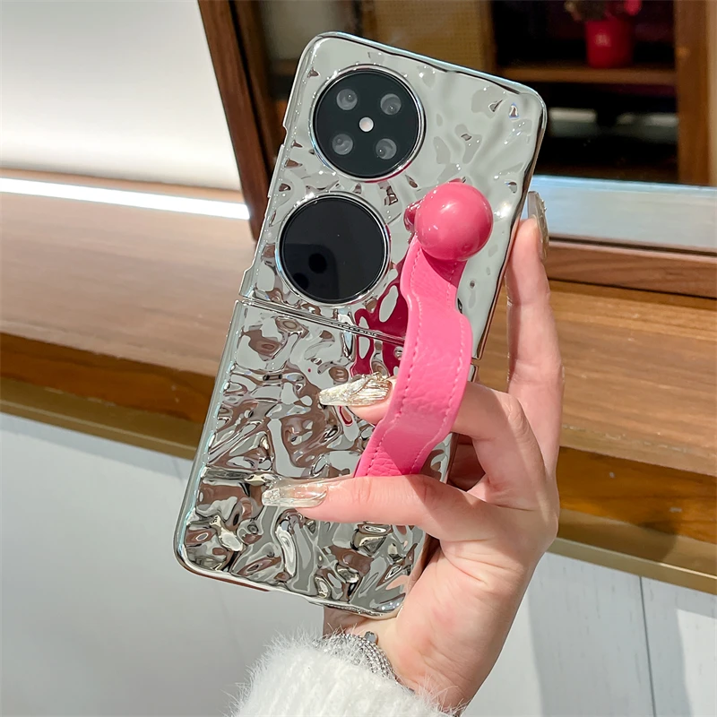 适用于华为pocket2手机壳电镀水波纹pocketS折叠屏手带女款保护套
