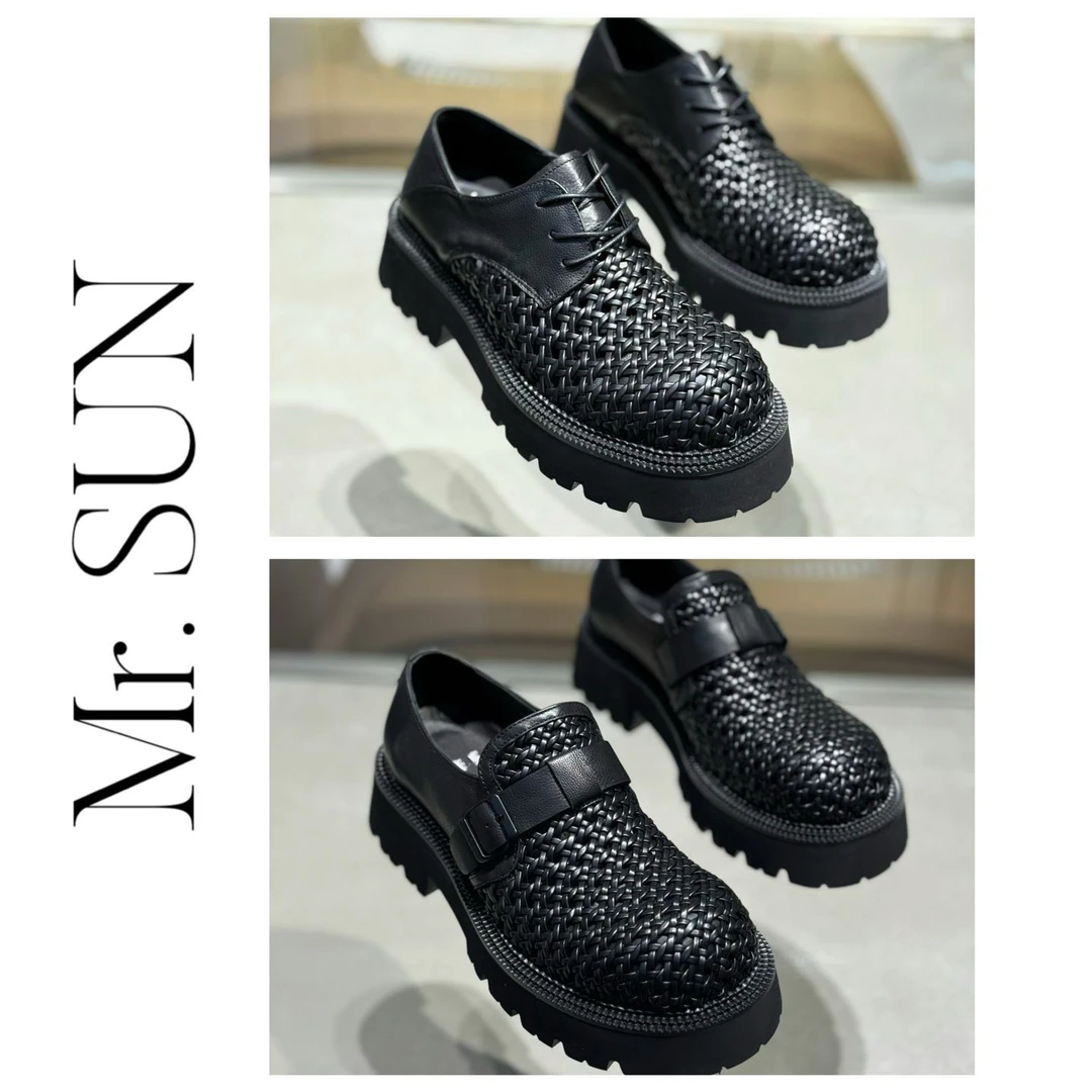 孙先生｜高奢款夏季男款镂空编织大头皮鞋系带一脚蹬休闲皮鞋091