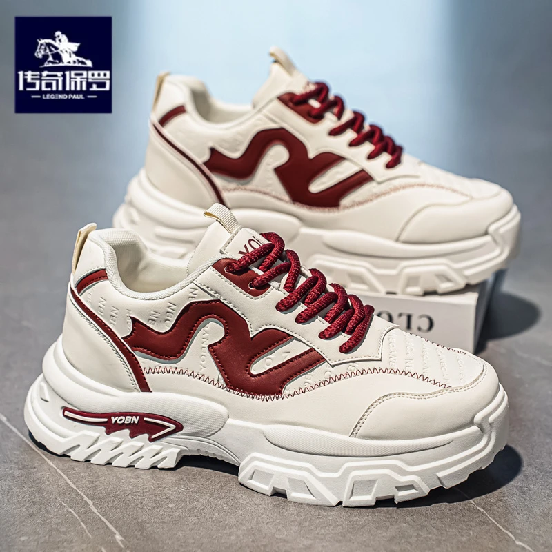 传奇保罗正版男鞋冬季学生高级感厚底老爹潮鞋百搭软底休闲运动鞋