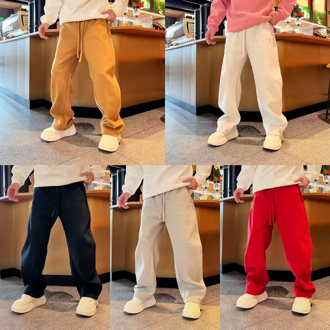 冬季新款百搭时尚美式潮流个性直筒纯色宽松慵懒风加绒男款休闲裤