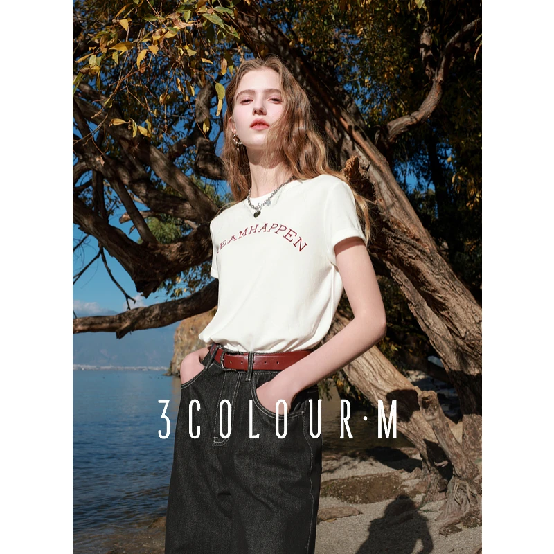 【大叔专享】D401DM20DZ20三彩2025春季新款植绒印花字母T恤dbx