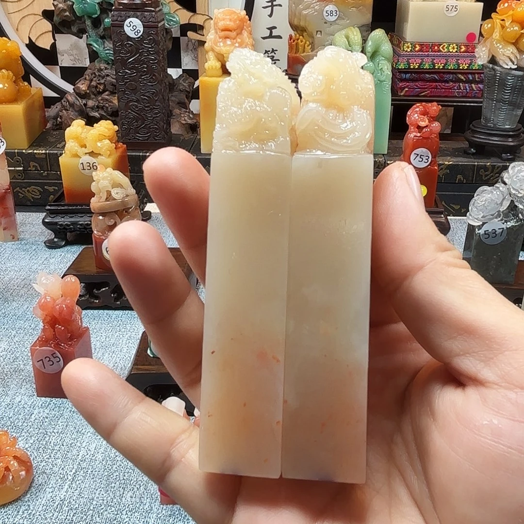 寿山石印石龙凤对章8