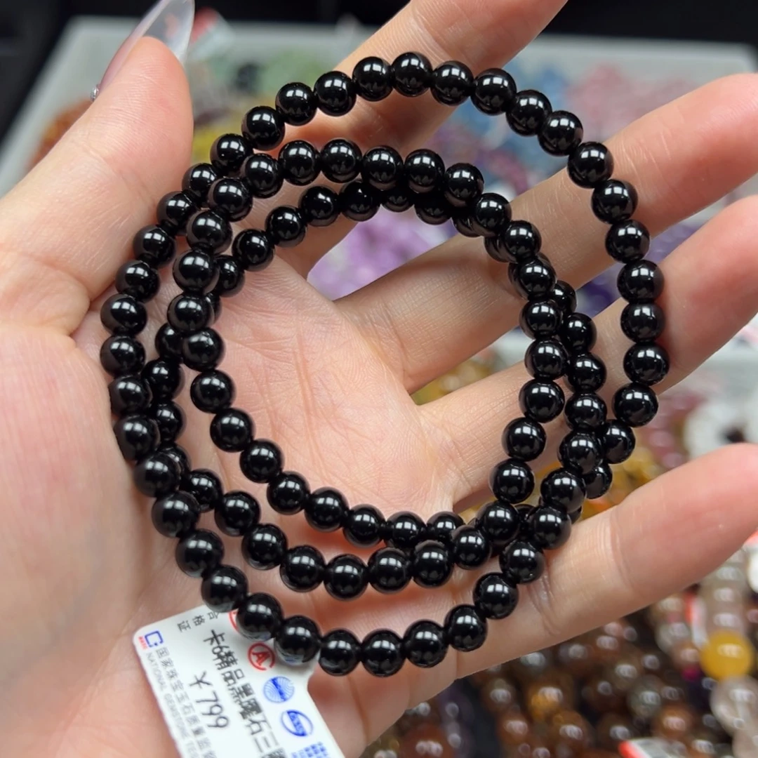 水晶手链未镶嵌卡6精品黑曜石三圈57