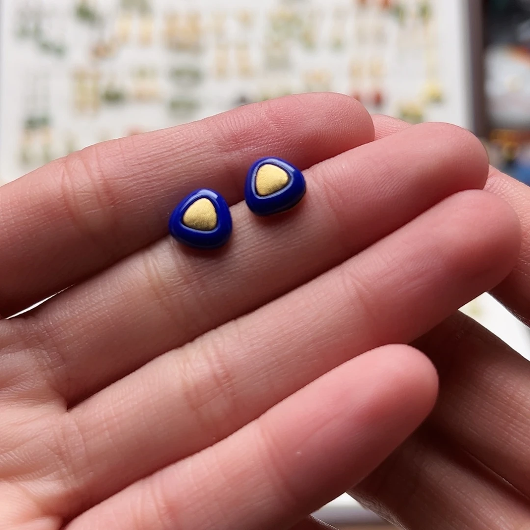 银S925镀金镶嵌和田玉耳钉海****海