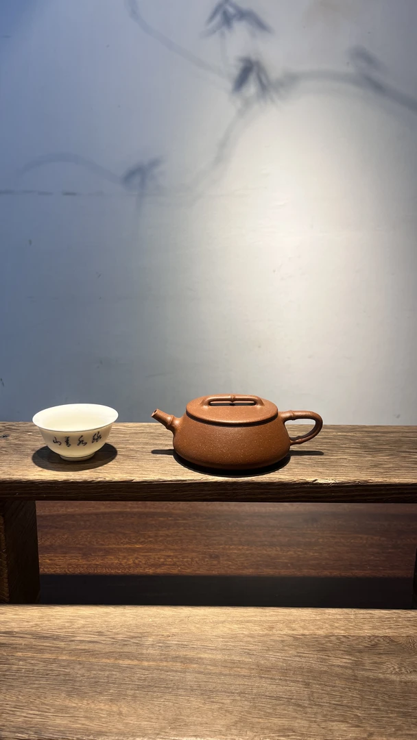 宽口竹节壶约130cc采用黃龙山黄金降坡泥手工制作