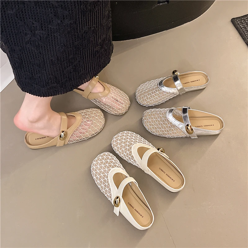 2025新款夏季气女外穿平底舒适透气镂空凉拖时尚百搭质包头半拖鞋