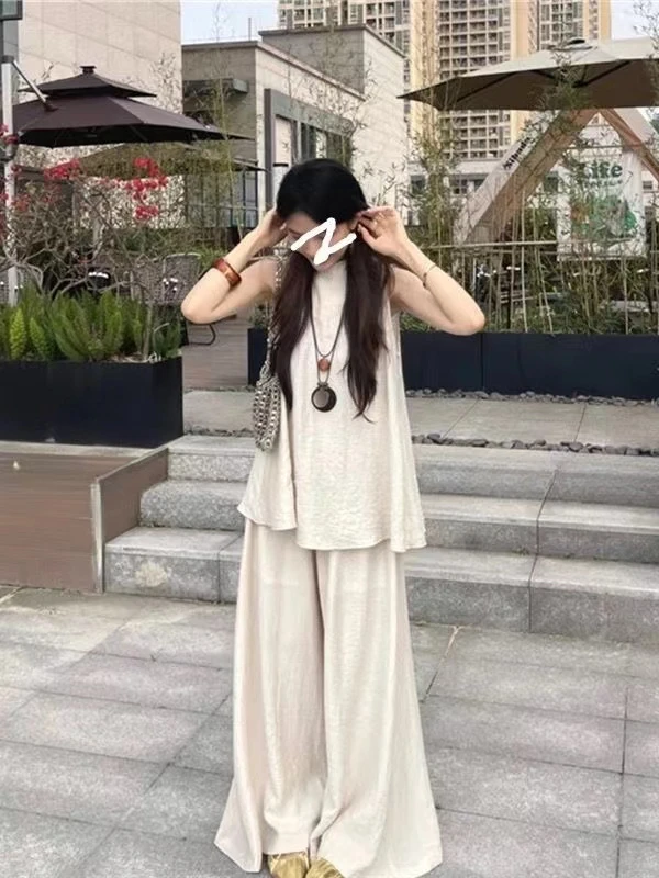 老钱风无袖阔腿裤套装