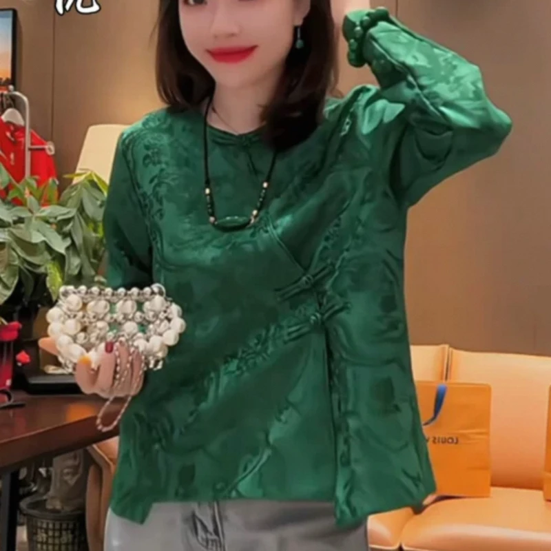 新中式衬衫女2025新款气质女神范减龄斜襟盘扣国风上衣打底秋冬