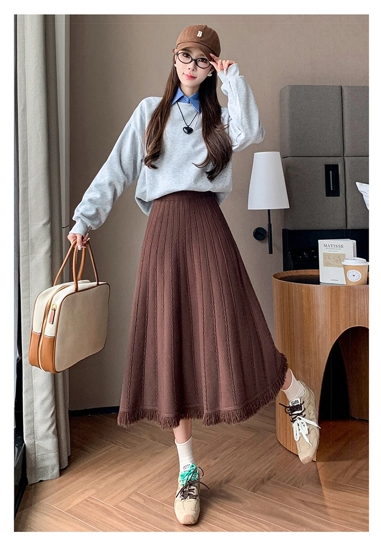 编码001-050秋冬新款针织半身裙羊毛裙大裙摆