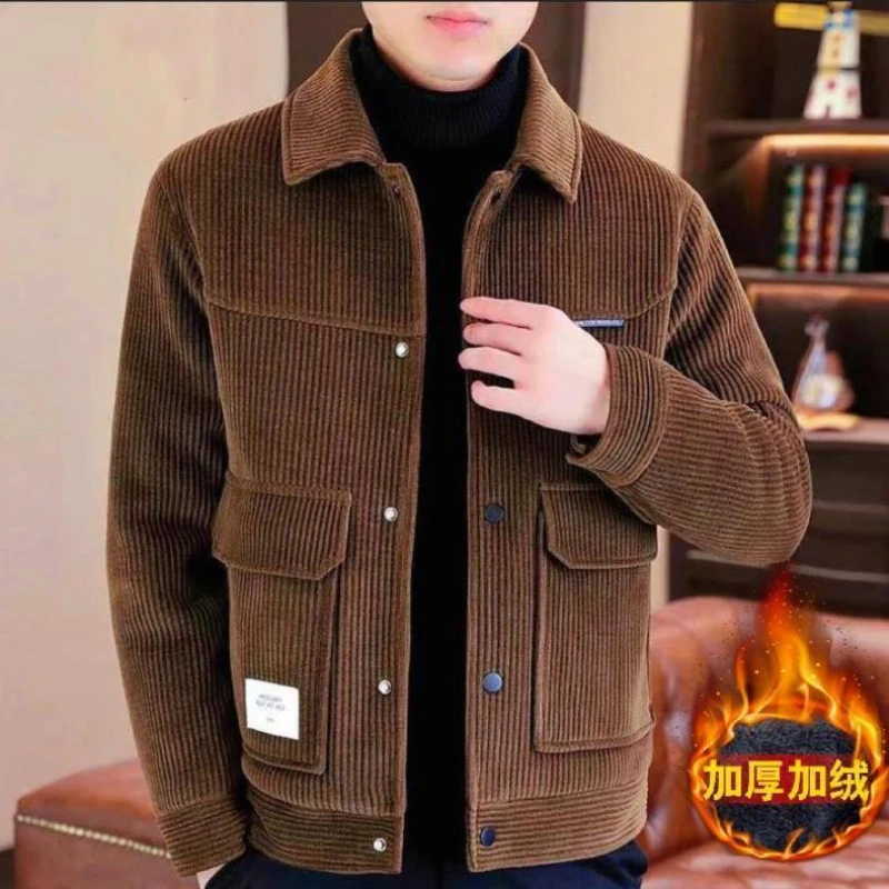 外套帅气新款灯芯绒2024秋冬季翻领韩版男夹克衫青年男士潮流休闲