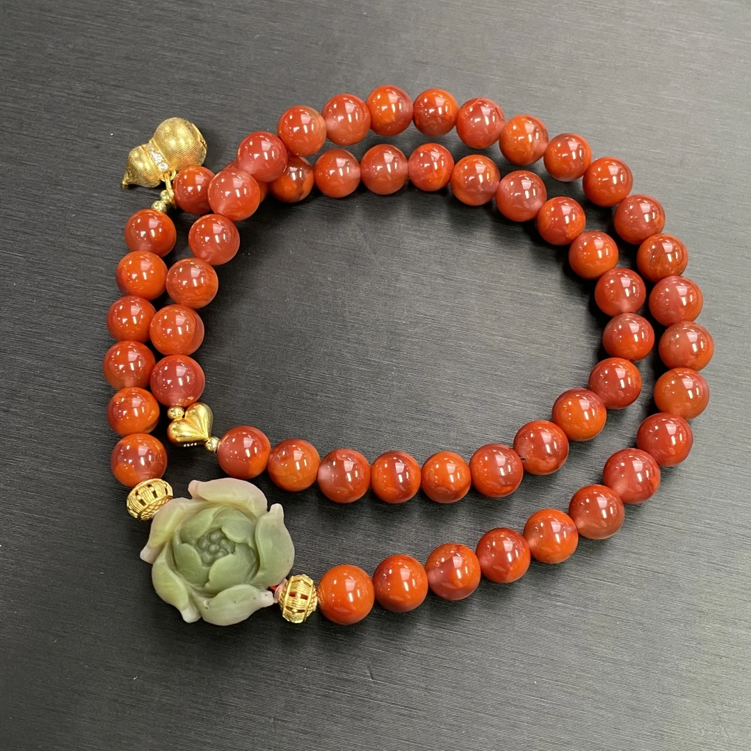 【天香如易】天然原矿南红瓦西火焰纹diy盐源牡丹花手串 卡6-7左右