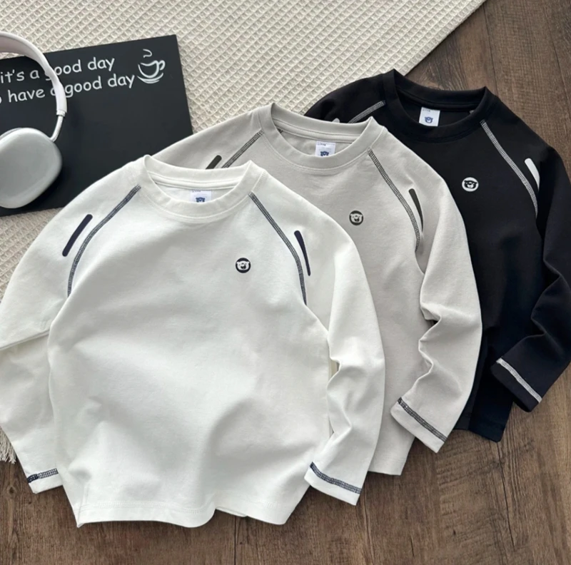 男童春秋款新款圆领插肩长袖T恤中大童棉感速干运动抗菌上衣6625