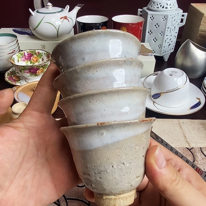 瓷片4个秋烧杯子一起