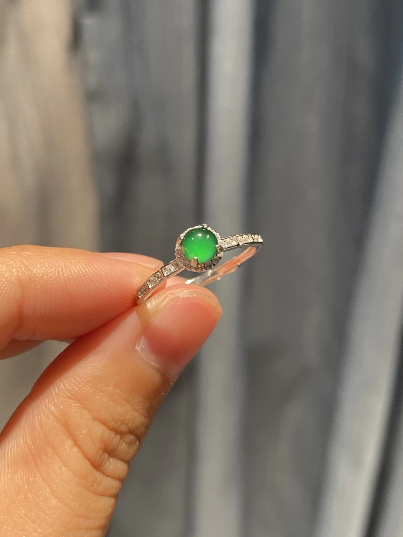 天然A货翡翠竹节戒指