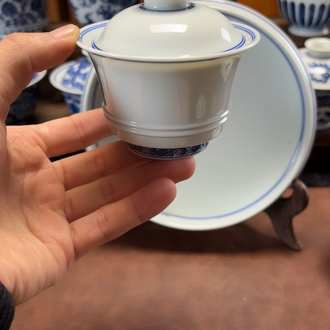 景德镇纯手工手绘小马蹄盖碗