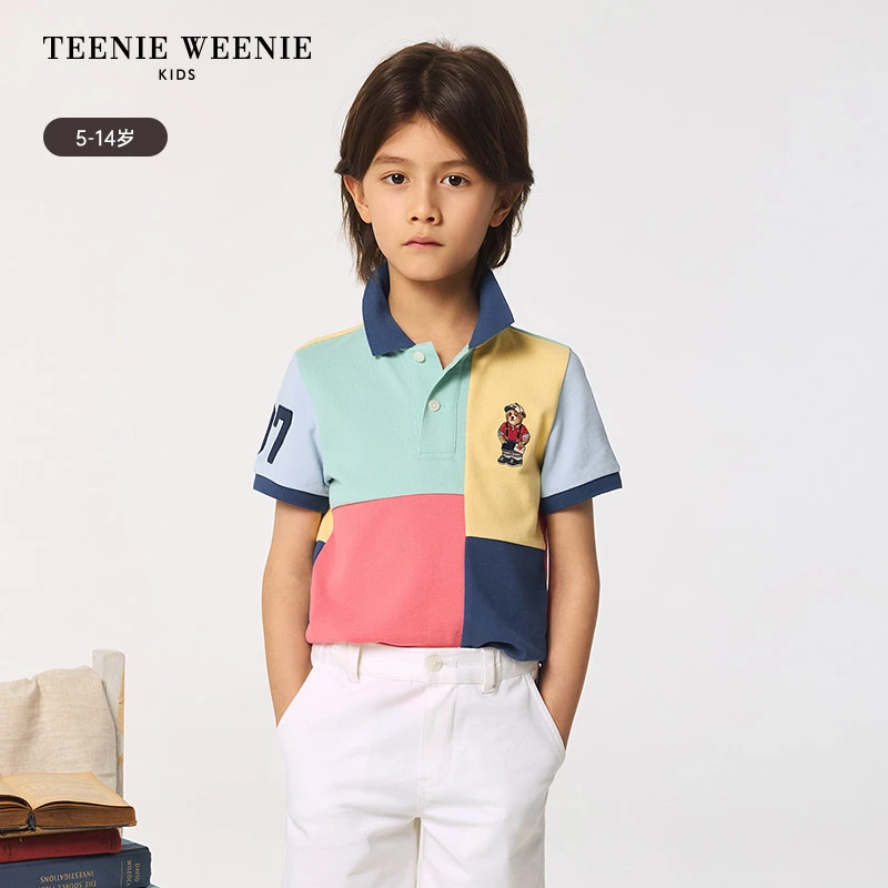 TeenieWeenie Kids小熊童装25年春夏新款男童马德拉斯风格Polo衫