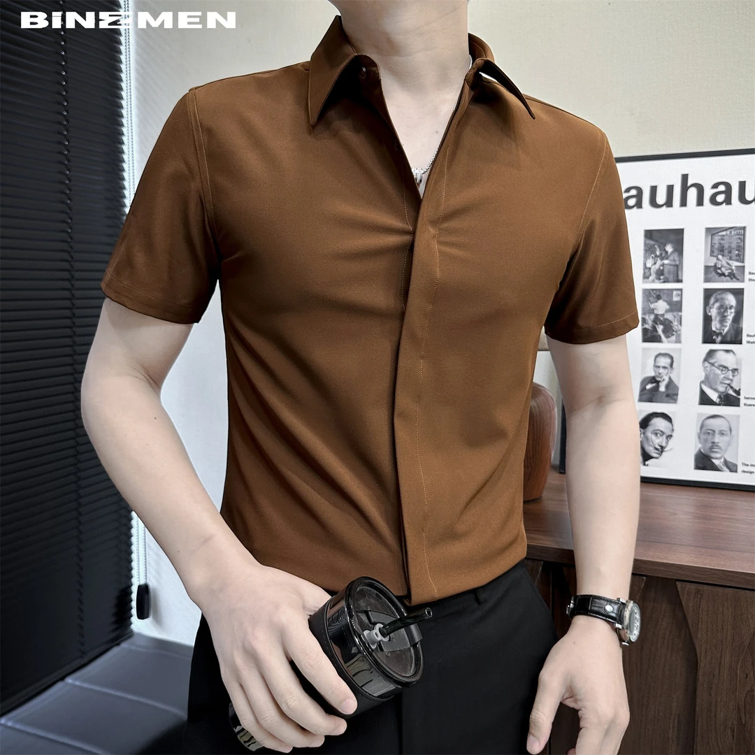 美拉德纯色衬衫短袖男款爆款2025新款厌世风上衣英伦雅痞风格男装