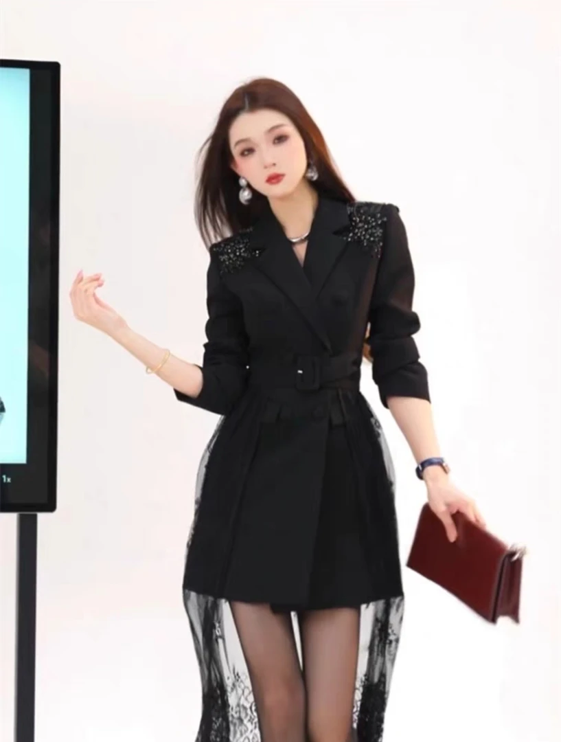 仓K-1218高级感亮片百搭活力西服时尚优雅两件套女2025春新款