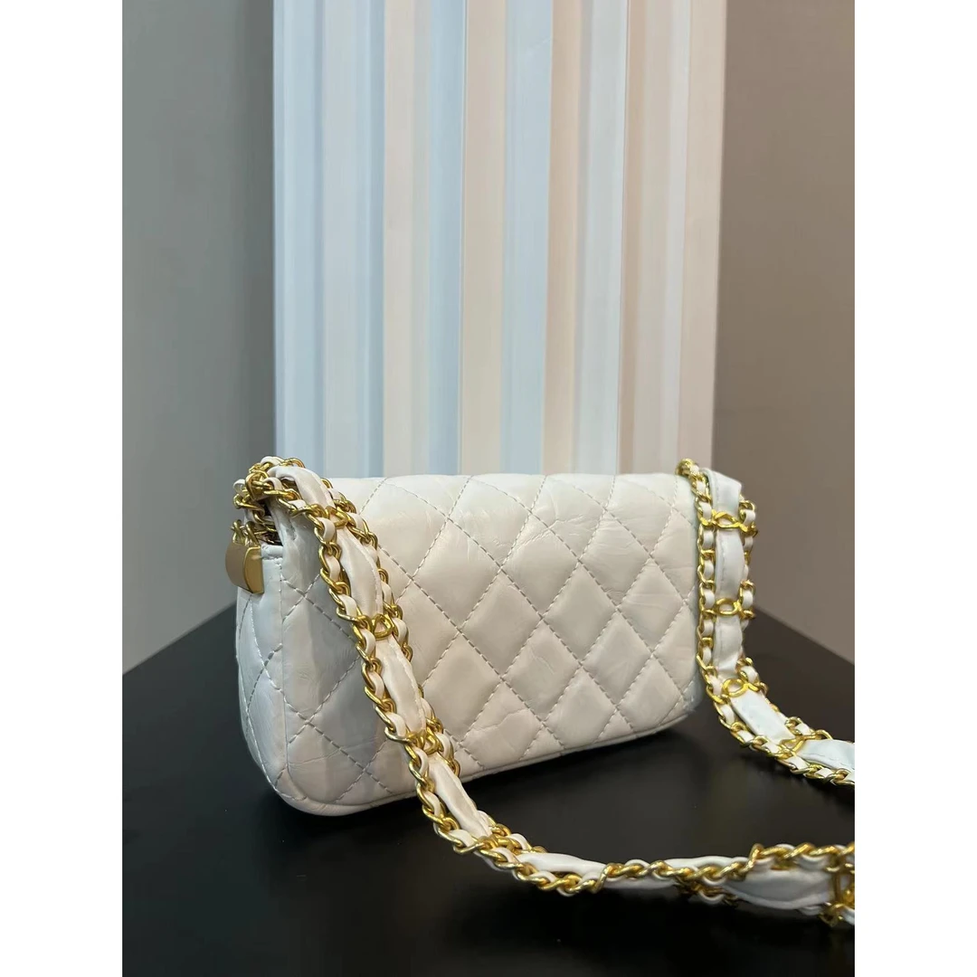 TOLEX2025新款手工方块宽带肩时尚女包白色百搭20cm