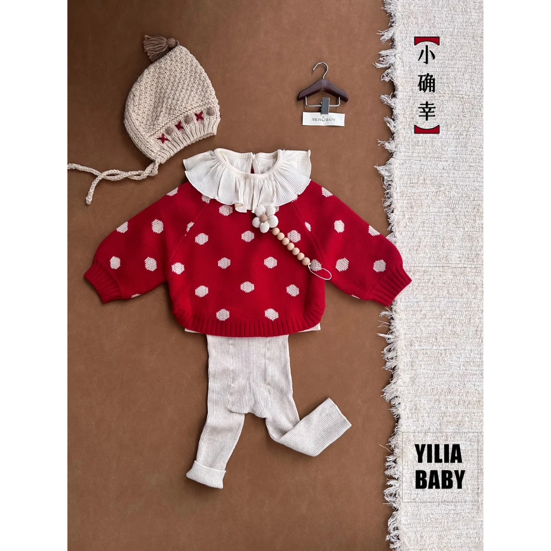 YiliaBaby*复古趣味时髦感女宝宝春秋纯棉针织波点上衣｜小确幸