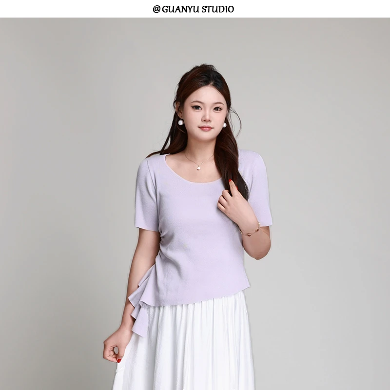 【夏日午后】蛋妹大码女装胖mm短袖T恤显瘦遮肚子藏肉上衣DM26684