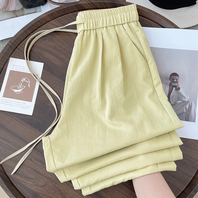 天丝阔腿裤女夏季薄款高腰休闲八分裤子女宽松冰丝九分香蕉直筒裤