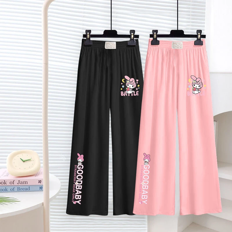 女童儿童裤子夏季新款冰丝阔腿裤卡通2025薄款长裤女孩洋气防蚊裤