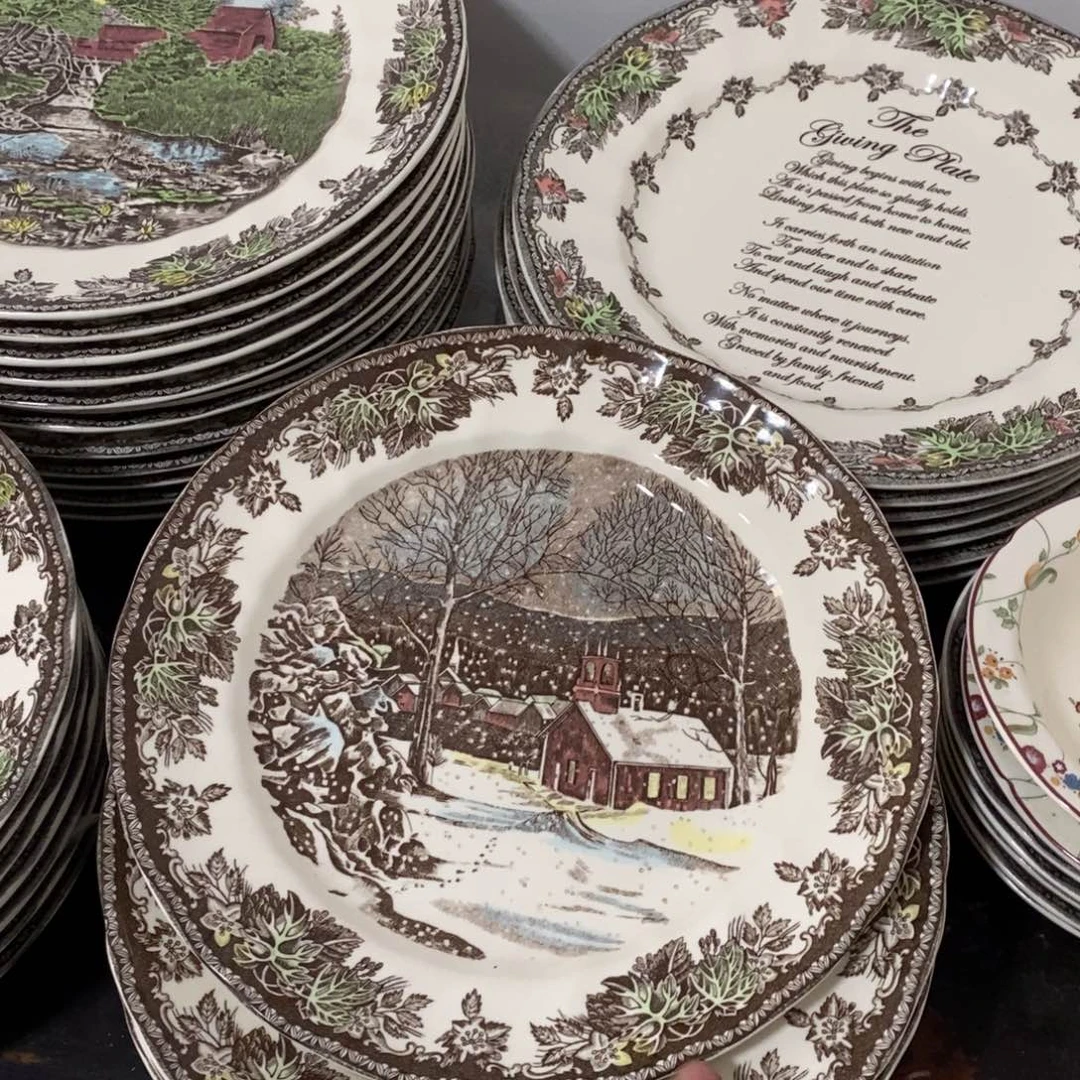 瓷微瑕下雪天十寸平盘