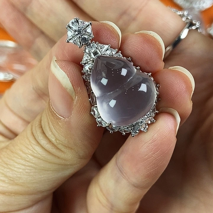 石英质玉银S925镀金镶嵌颈饰