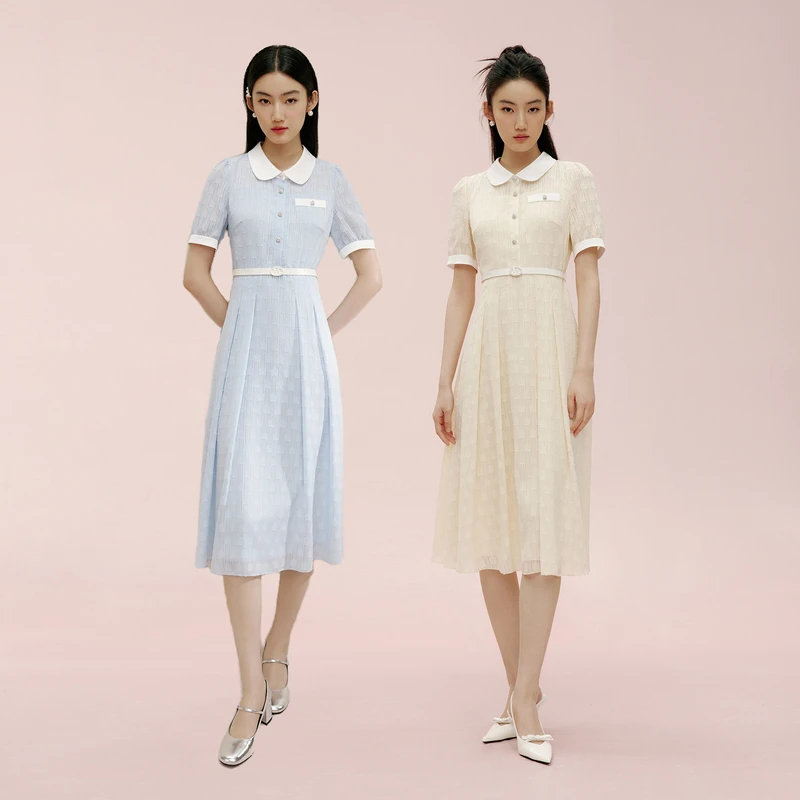 LIME/莱茵【都市印记】夏季法式千金风提花连衣裙双色LDGB4AWOP817