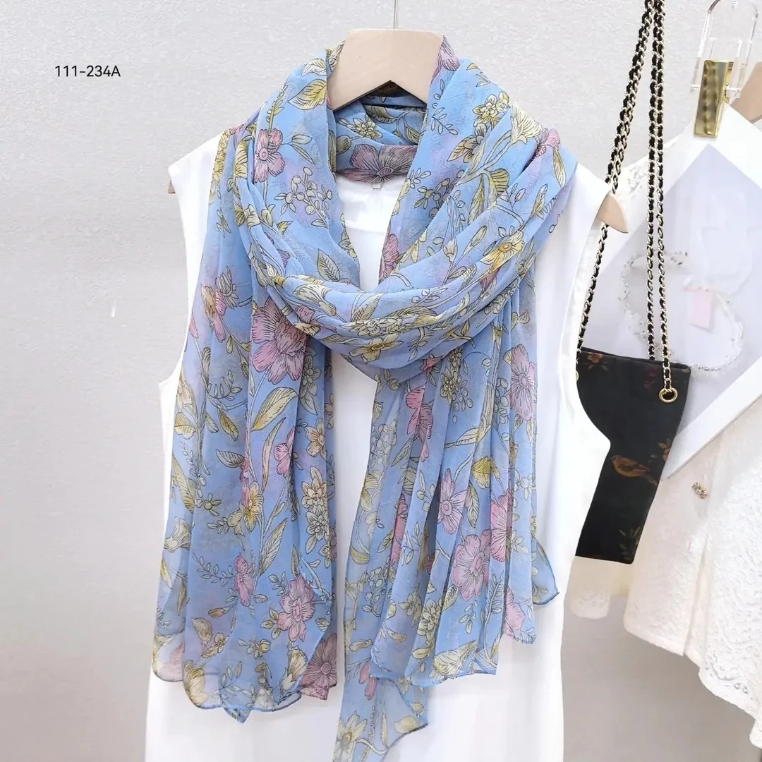 围巾鳄鱼皱兰色小穗花140*180夏季沙滩巾时尚百搭保暖洋气丝巾