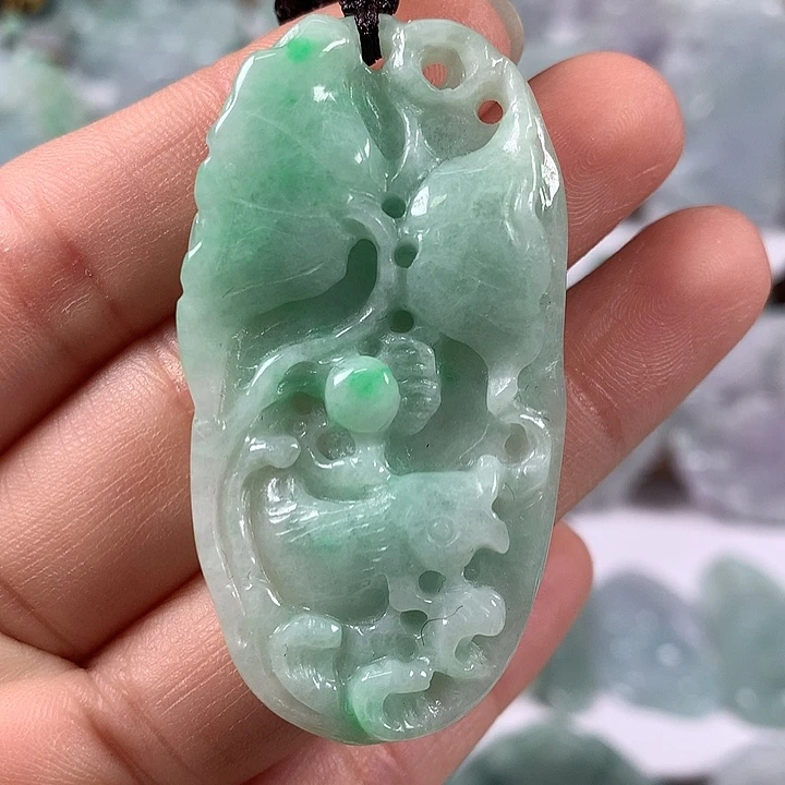颈饰未镶嵌翡翠和和美美年年有余两面工艺福利