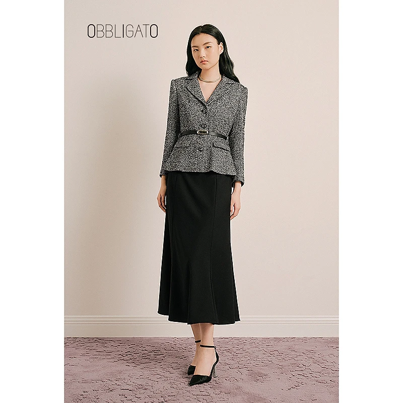 OBBLIGATO奥丽嘉朵2025春季1C35105500新品假两件式西装连衣裙