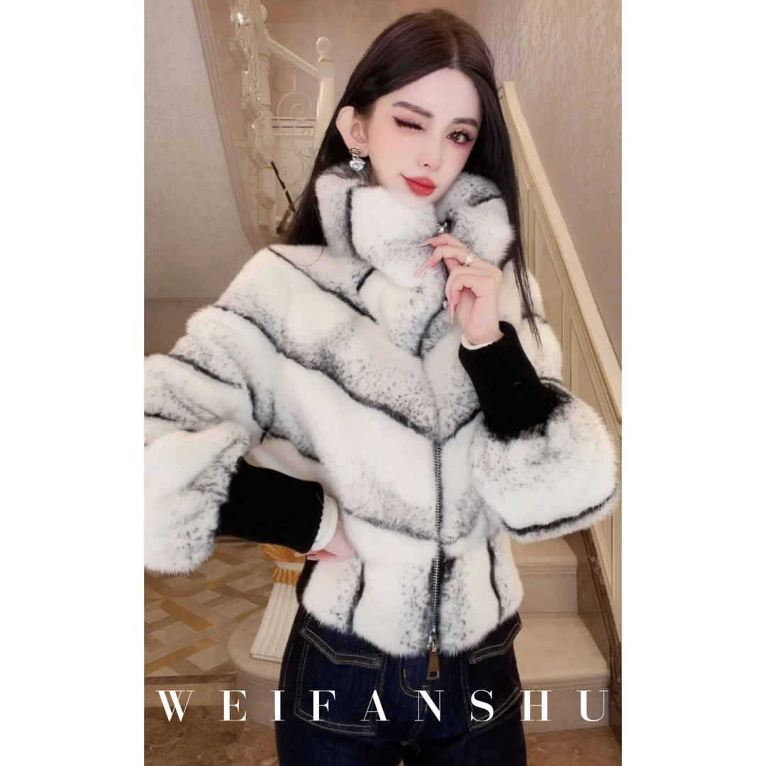 WEIFANSHU/魏凡舒【静安贵妇】哥本哈根天鹅绒皇冠短二水貂皮草外套