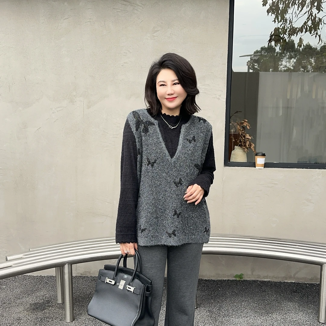 微胖女装【蝴蝶马夹】秋冬亮片马夹百搭新款马甲2599