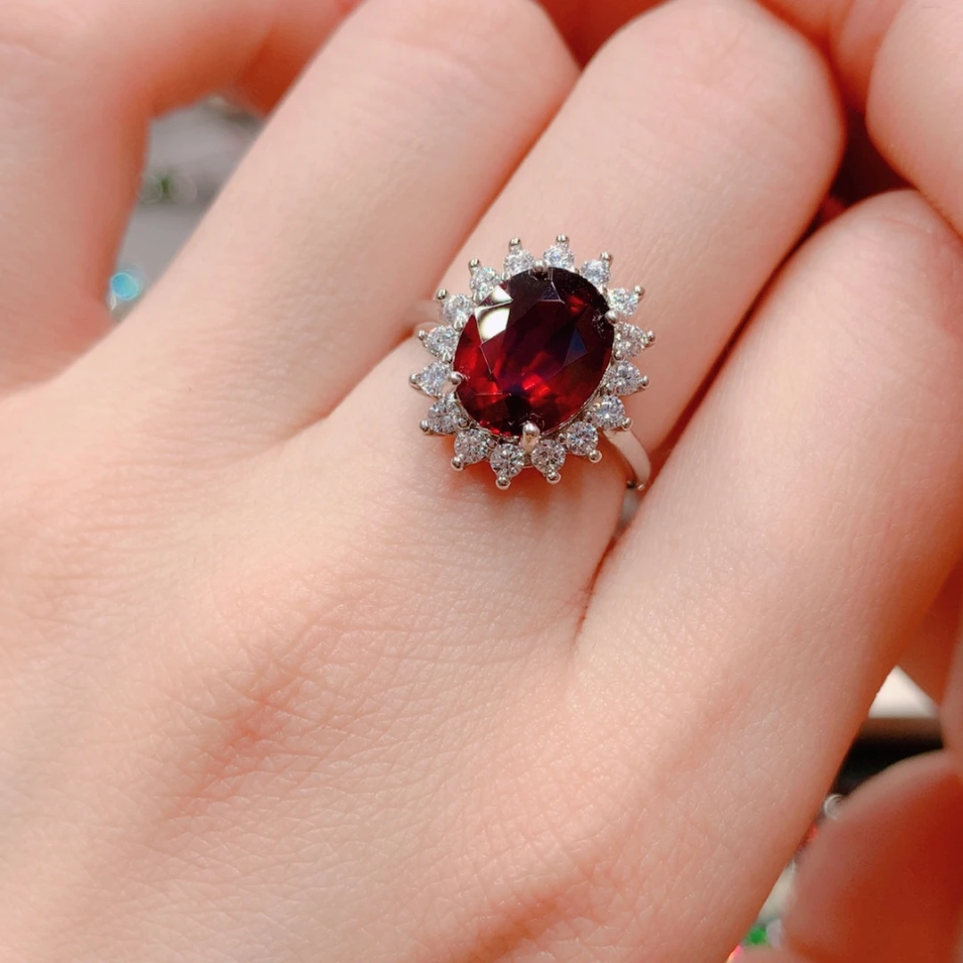 石榴石戒指银S925镶嵌