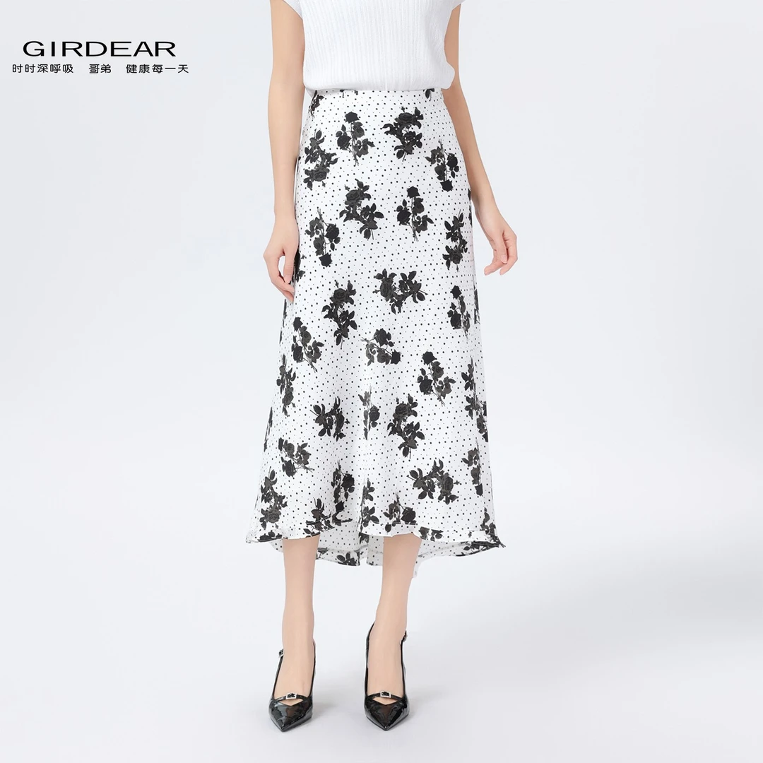 GIRDEAR/哥弟新款法式高腰中长裙时尚百搭气质碎花鱼尾裙120003