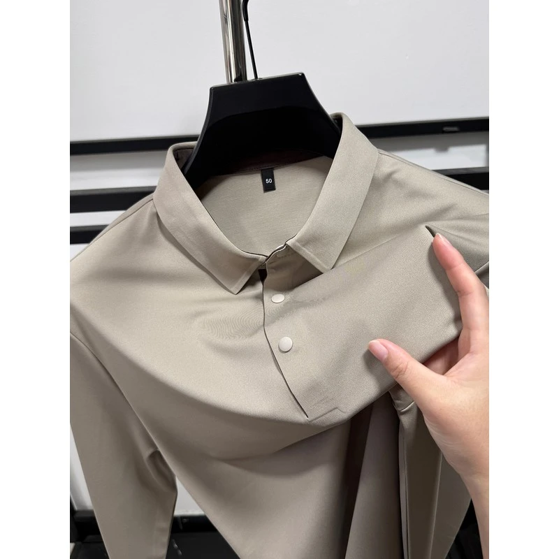 DeweLvum高端无痕长袖t恤男士新品百搭翻领宽松商务休闲polo衫男