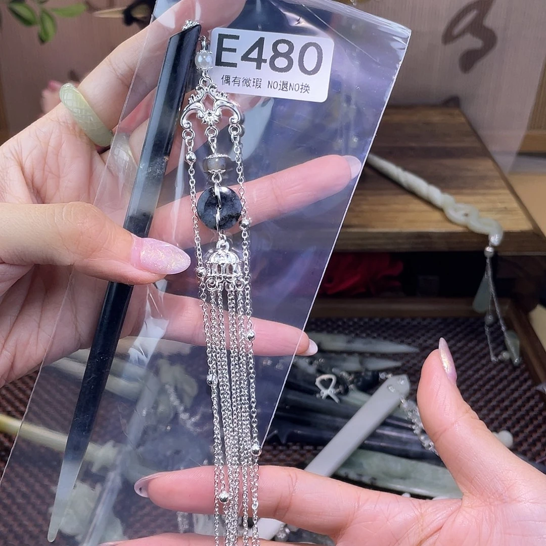 蛇纹石玉发饰银S925镀金镶嵌青**青