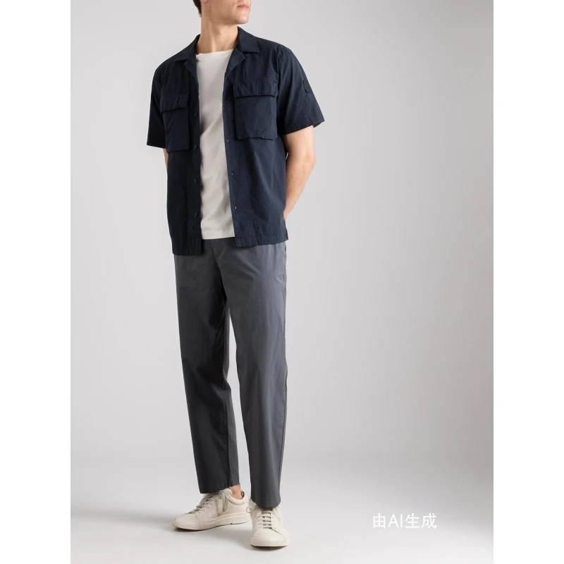 Belstaff 夏季男贴花棉质混纺泡泡纱短袖衬衫
