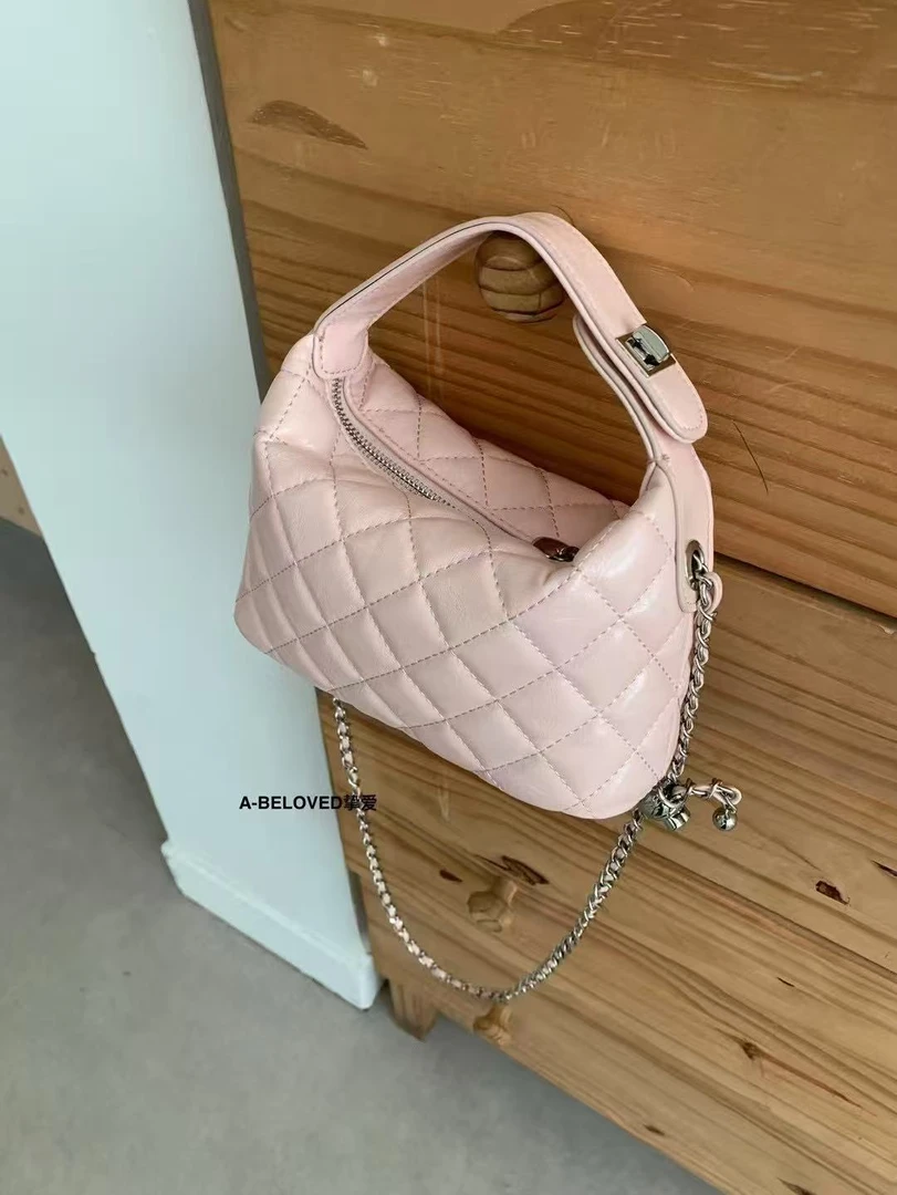 2025夏天迷你小包菱格链条复古饺子包糖果色百搭饭盒子包单肩斜挎