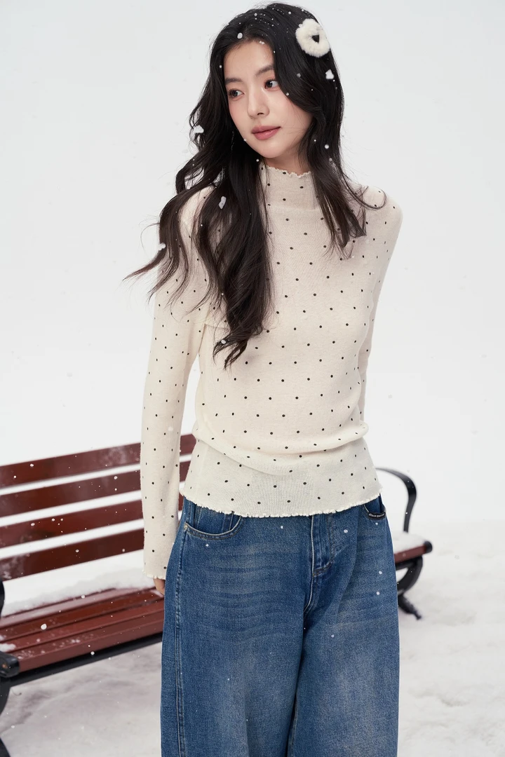 NOT FOR US 25AW黑色/白色/灰色波点针织打底上衣