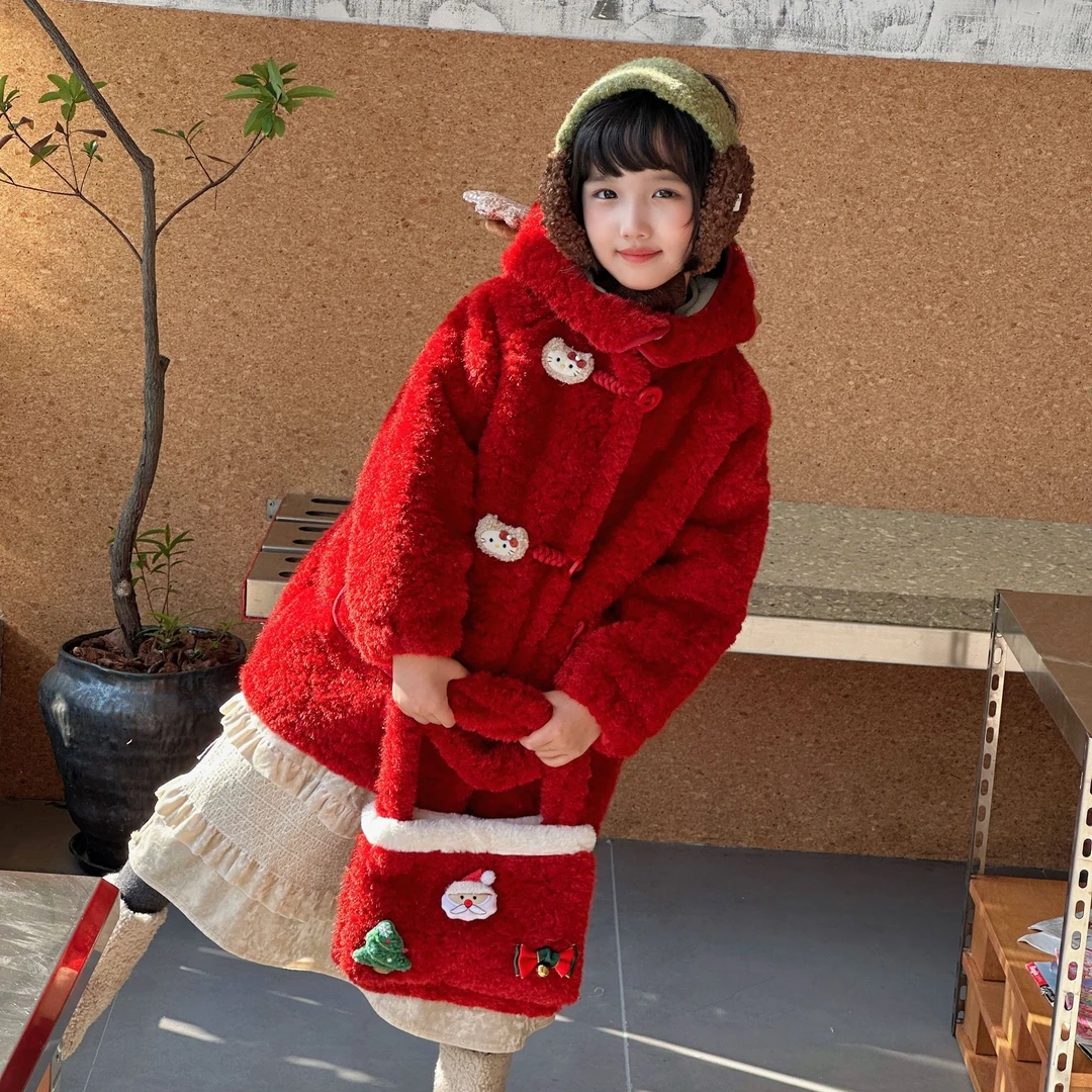 卡通动漫休闲风卫衣纯色加绒网红羊羔绒普通外套冬季圣诞毛茸茸