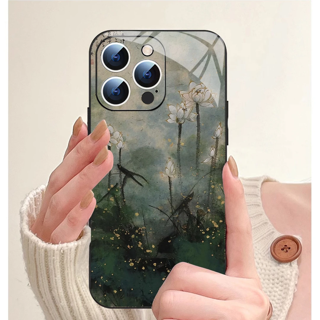 清池荷影适用苹果16promax手机壳iPhone15pro新中式水墨14pro防摔