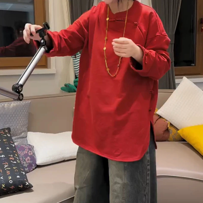 萱贝纯2026春季新款大码新中式国风长袖T恤女百搭显瘦内搭打底衫