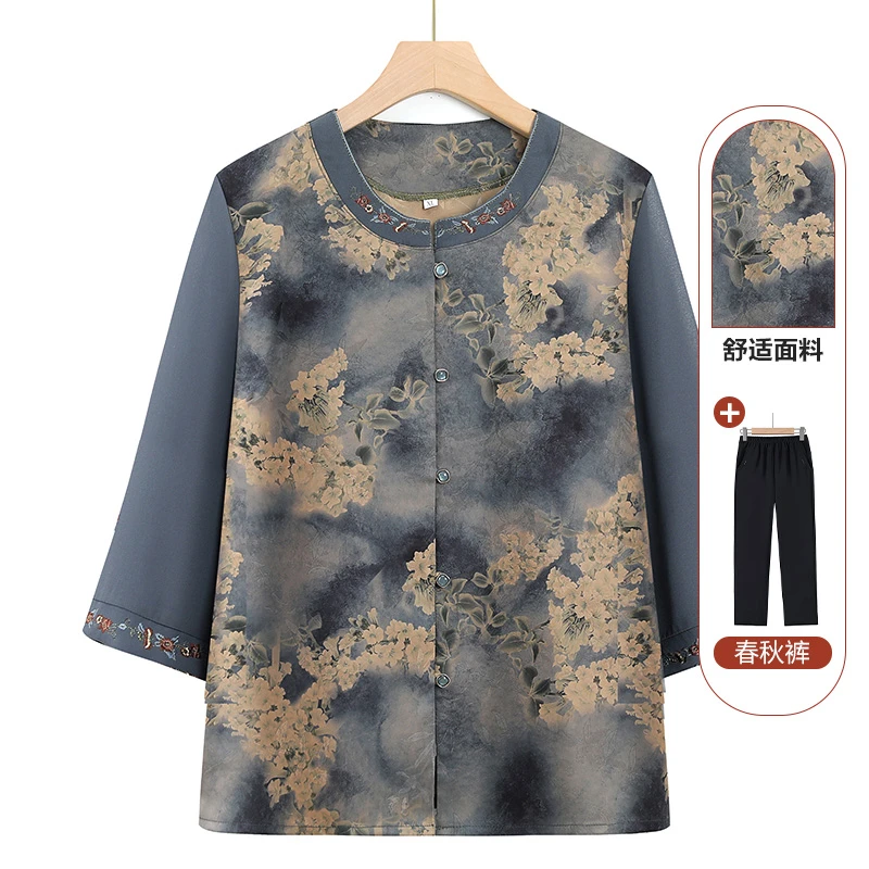 奶奶夏季衬衫2025新款老人太太上衣服中老年人女妈妈夏装开衫衬衫