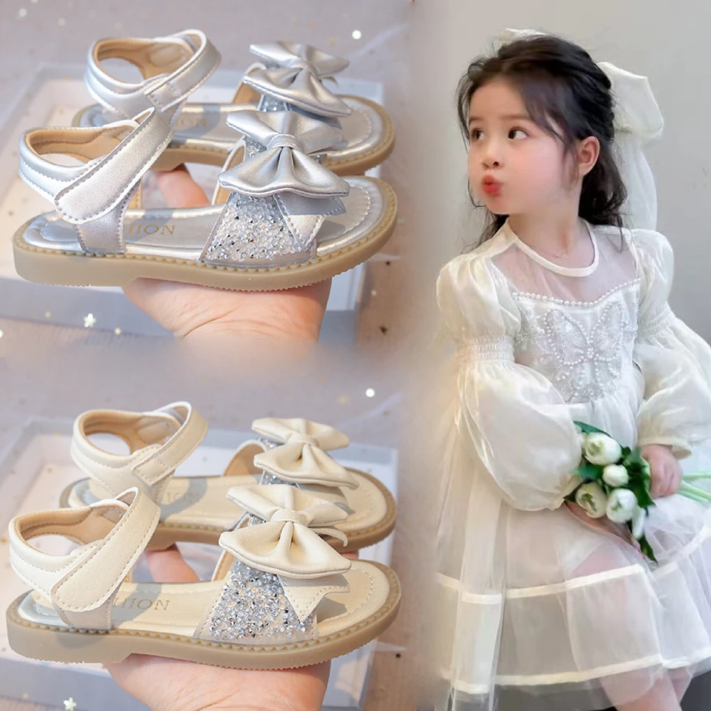 儿童凉鞋女孩沙滩鞋2025新款夏季水晶露趾凉鞋软底洋气女童公主鞋