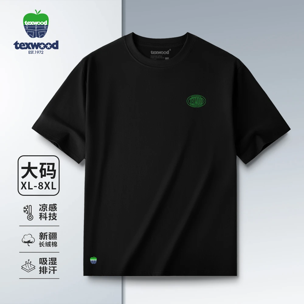 Texwood/德士活【大码男装】休闲百搭时尚T恤胖哥纯棉圆领短袖10008