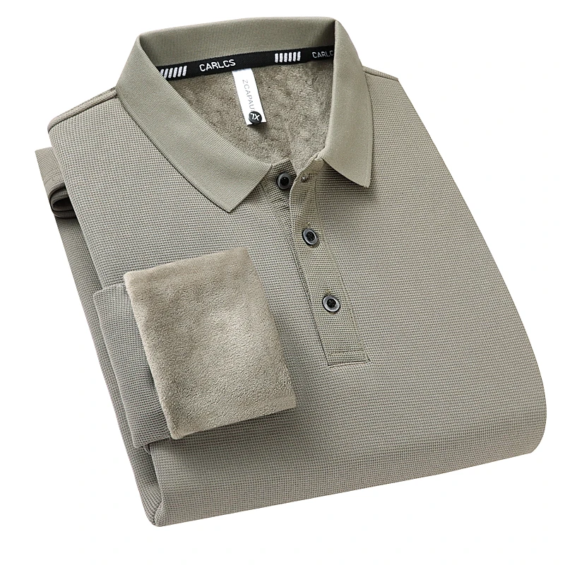 加绒加厚休闲保暖华夫格纯色翻领长袖POLO衫9299【永利鞋业】