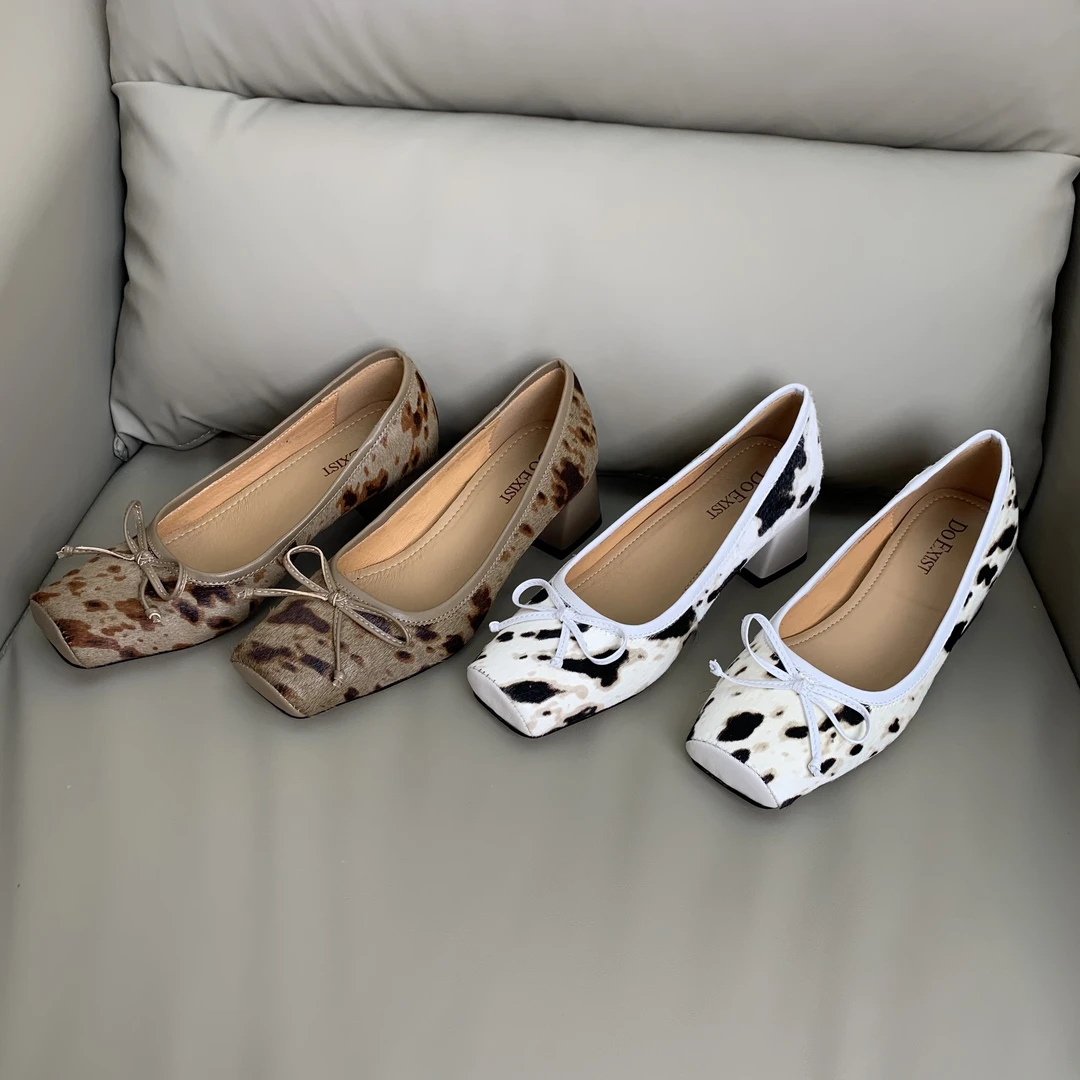 马毛猪鼻头粗跟单鞋F1019